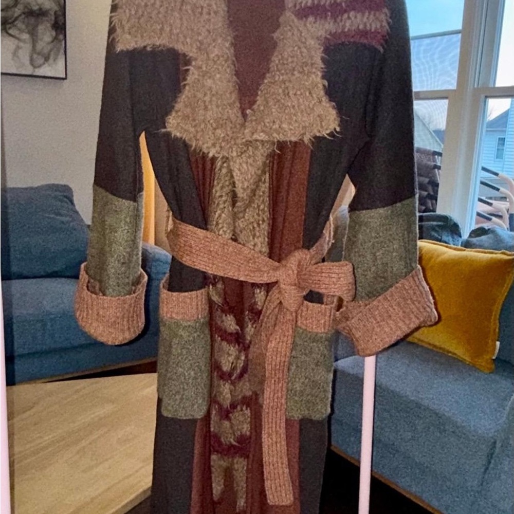 Free People Multicolor Patchwork Coat Size L - image 4